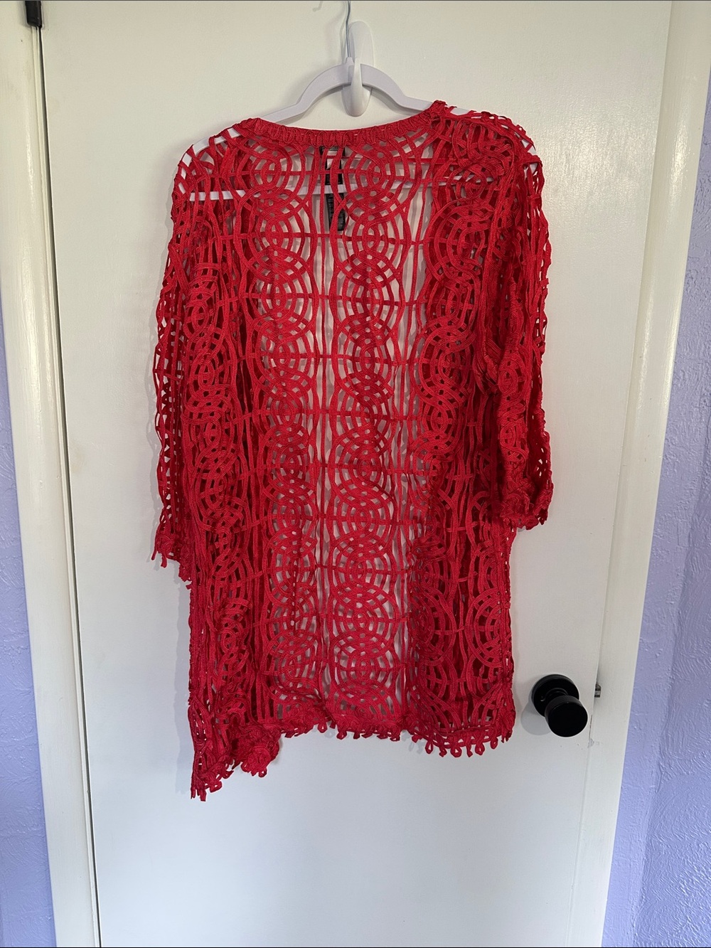Chico's Travelers Collection Red Crochet Cardigan Chicos Size 3 US size XL 16 - Picture 3 of 7